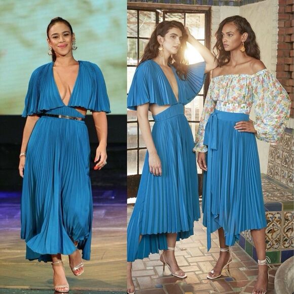 Amur Dara Pleated Cut-Out Midi Dress in Ocean Blue Size 10 - Picture 4 of 12